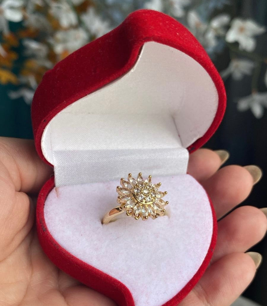 Anillo Girasol Giratorio® | Baño de Oro + Caja de regalo